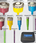Front view of XIANFENGHU diamond hole saw set, 10pcs, 1/4–2 in bits with color-coded sleeves and carrying case.
