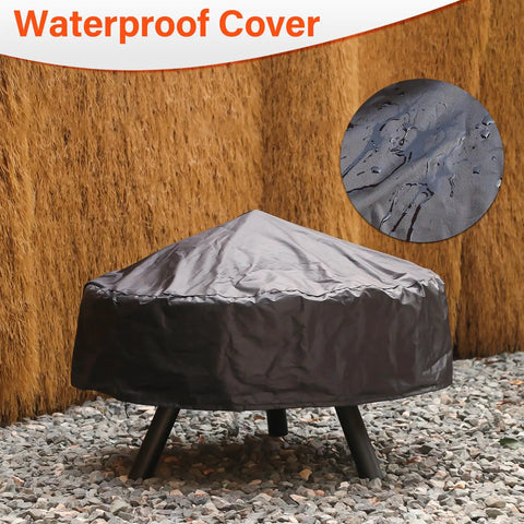 32 Inch 2 In 1 Outdoor Fire Pit Round Metal Firepit with waterproof cover, moon and star design for backyard patio garden bonfires