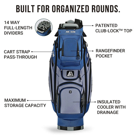 14 Way Divider Top Golf Cart Bag With Quiet Design, Premium Cart Bag With Handles, Rain Cover, Ample Storage And Pockets in navy grey