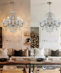 Chic Modern Chrome Crystal Pendant Chandelier For Dining Room And Living Areas With Sparkling Diamond Orbs, light on and off