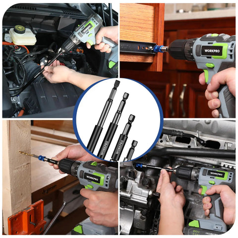 Drill Bit Extension Set Four Piece Magnetic Bit Holder With Aluminum Sleeve And Quick Release One Quarter Inch Hex For Drills