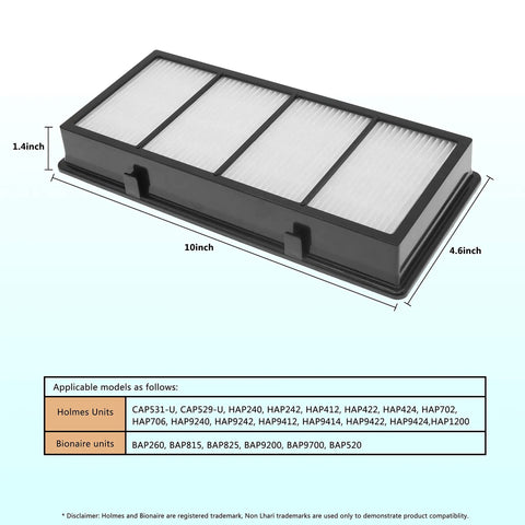 Replacement True HEPA Filter Pack Of 2 For Holmes AER1 HAPF300 HAPF30 And Bionaire Purifiers Allergen Remover, 10x4.6x1.4 inches