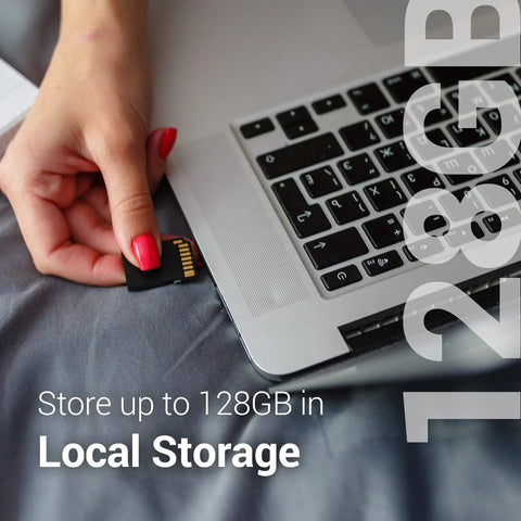 Hand inserting SD card in laptop, highlighting local storage option for Indoor Home Security Camera With 360 Degree Pan, 1080P HDR.