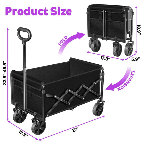 Foldable Wagon Cart With 280 Lbs Capacity, Lightweight And Easy To Carry Weighs Only 11 Lbs, Collapsible Utility Wagon On Wheels With Drink Holders