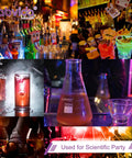 Bar scene with a 4 Piece Narrow Mouth Glass Erlenmeyer Flask Shot Glass Set, 50ml Each, 3.3 Borosilicate Glass With Printed Graduation.