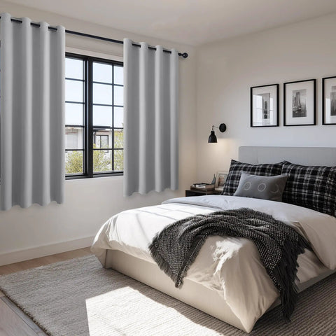 Blackout Curtains For Bedroom 52 By 63 Inches No Drill Required Thermal Insulated Light Blocking Window Panels With Sewn In Tiebacks Silver Grey