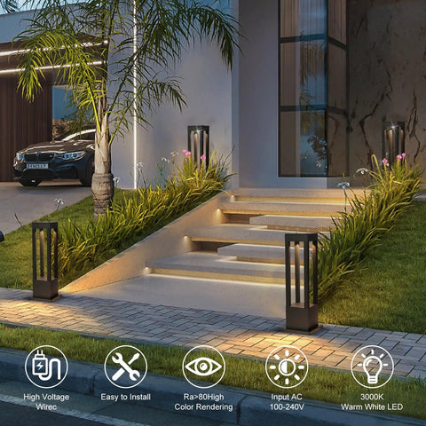 Classic square carriage lanterns for driveways and backyard walks illuminating steps with high brightness LED chips.