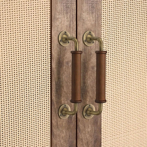 Two Pack Walnut Wood Door Pull Handles With Antique Nickel Backplates For Fence Gate Barn Door Closet Sliding Door Indoor Handrail