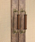 Walnut Wood Door Pull Handle Set For Barn Doors Gates Fence Closets And Sheds Smooth Polished Grip With Brass Accent Heavy Duty 8 Screw Mount Easy Install Indoor Or Outdoor Handrail Replacement on double doors