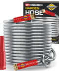 Heavy Duty Stainless Steel Garden Hose with Nozzle, Kink Free and Rust Resistant, Flexible and Lightweight, 25 ft