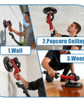 Man using 10 Hole 9 Inch Hook And Loop Sanding Discs 15 Pack for drywall, popcorn ceiling, and wood surfaces