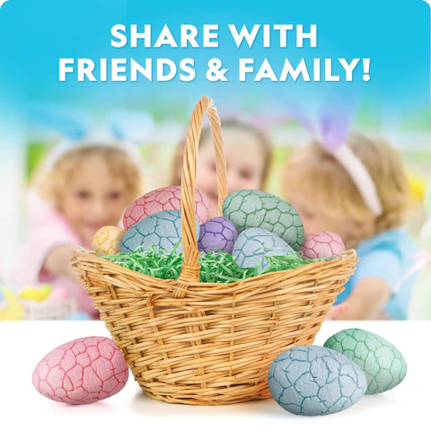 Basket of Eggscavation Easter Dig Kit With 12 Dig Bricks, Glow In The Dark Dinosaur Figures And Real Gemstones for egg hunts