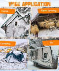 30ft heated water hose for RV - collage showing wide uses in home, farm, camping and RV settings
