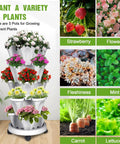 Vertical Strawberry Planter With 5 Tier Stackable Tower For Herbs Vegetables And Flowers Space Saving Outdoor Garden Planter Pot With Drainage System And Handy Tools Mover, shown with assorted plants.