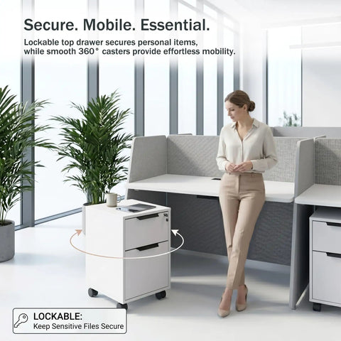 Eight Person Modular Cubicle Workstation Featuring Tall Privacy Panels And Integrated Power Hubs Plus Rolling File Drawers For A Stress Free Big League Office Setup with rolling file cabinets and plants.