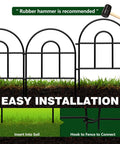 Customizable Decorative Garden Fence Kit With 20 Black Metal Panels 21.67 Feet Long And 17 Inches High Easy Tool Free Setup shown installed