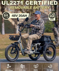Full Suspension Folding Electric Trike For Adults With 1200W Motor, 48V 20Ah Battery, 20x3 Fat Tires, 20 MPH Top Speed, 100 Mile Range, Reverse, Parking, Differential, Red, Premium Seat And Rear Storage Box, rider on road