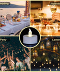 100 Count Battery Powered LED Tea Lights Flameless Flickering Warm White Candles Long Lasting CR2032 Battery Included shown at various events