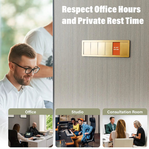 Door Sign Set For Your Office With Six Status Options Do Not Disturb In A Meeting Out Brushed Gold Privacy Slider Sign