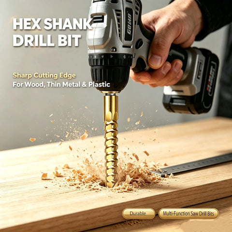 6 Piece Titanium Coated HSS Twist Drill Bit Set With Hex Shank And Serrated Tips For Drilling Wood, Plastic Plywood, And Thin Metal Projects Like A Pro In Your Workshop. Hex shank drill bit drilling wood