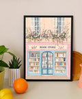4 Pack Bookstore Diamond Art Kits For Adults, 5D diamond painting of pink book shop on 12x16 inch canvas with floral details