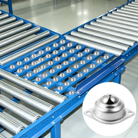 Image of 6 Pcs 1 Inch Rolling Ball Transfer Casters With High Load Capacity For Heavy Duty Conveyor Systems And Furniture, showing smooth metal rollers.