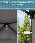 Magnetic LED light on 8 By 5 Foot Pop Up Grill Gazebo With Double Tier Standing Height Canopy for easy secure mounting