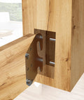 Rock Solid Wood Bed Plates And Rail Hook Plates For Quick Bed Frame Repair With Tough As Nails Iron Construction And Smooth Nickel Finish Includes Complete Four Piece Hardware Kit, close-up of iron bracket on wooden beam.