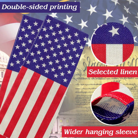 American Garden Flag 12x18 Inches Double Sided Burlap Stars And Stripes Weatherproof Patriotic USA Flag with wider hanging sleeve