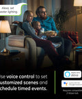 Family using Z Wave Plus Dimmer Switch With QuickFit And SimpleWire, works with Alexa, in a cozy living room setting, Model 46204.