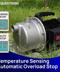 115V Shallow Well Garden Pump Workhorse With Stainless Steel Build, 1209 GPH Max Flow At 5 Ft Head, 26 Ft Well Depth outdoor use