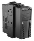 Upgrade Your Workspace Vibes With This Rock Solid Adjustable Under Desk Computer Mount And Wall Bracket That Keeps Your CPU Tower Off The Floor For A Totally Clean Setup Plus Broad Compatibility - black CPU tower holder side view.
