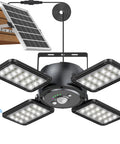 Solar Motion Sensor Shed Light With 4 Heads 144 LEDs 1200 Lumens Outdoor Indoor IP65 Waterproof Remote 5 Lighting Modes