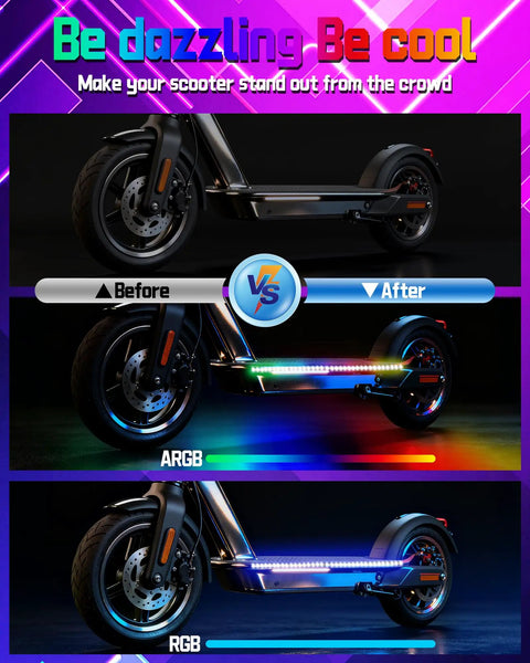 Night Riding LED Light Strips For Scooter And Skateboard Lit RGB Color Changing, Battery Operated, Remote And App Controlled, 61 LEDs, High Density 120 LEDs Per Meter, Ultra Bright, Vivid Colors, Easy Install