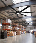 120 Inch Ceiling Fan With Lights For Large Commercial Spaces And Industrial Shops, Heavy Duty Outdoor Covered Area Fan Delivering Up To 24,000 CFM Of Powerful Airflow, Built For Big Open Rooms. Black ceiling fan with light in warehouse interior