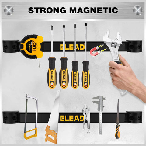 Beefy Magnetic Tool Holder Storage Organizer Set, 6 Piece, 12 Inch Wall Mount Rack with tools attached, strong magnets shown