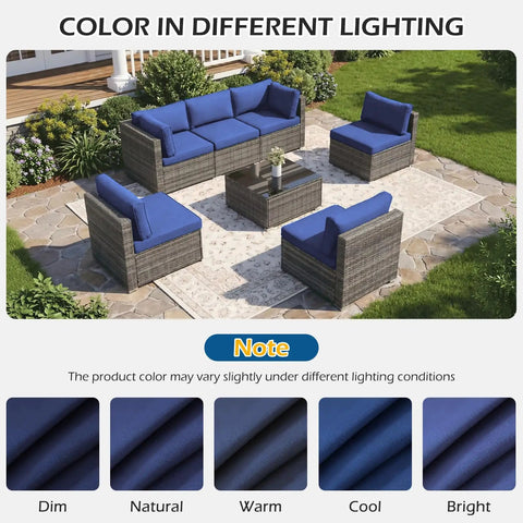 14 Piece Outdoor Patio Cushion Set For 6 Seat Wicker Sectional Sofa Deep 25x25 Inch Replacement Cushions In Navy Blue Water Resistant