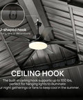 Ceiling view of 10x10 Ft Hardtop Gazebo with Dual Layer Metal Roof, Galvanized Steel Canopy, featuring a fan and U-shaped hook.