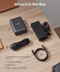 Contents of the box including the Beast 13-In-1 USB-C Docking Station With Triple Display 2 HDMI And 1 DisplayPort, power adapter, cables.