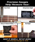 Pro Grade Six Piece Guitar Setup Gauge Tool Set With Stainless Steel Gauges And Printed Instructions for neck, string, and nut height measurement
