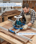 Man using Router Sled For Flattening Slabs And Live Edge Boards Adjustable Aluminum Slab Flattening Jig 50 Inches in workshop