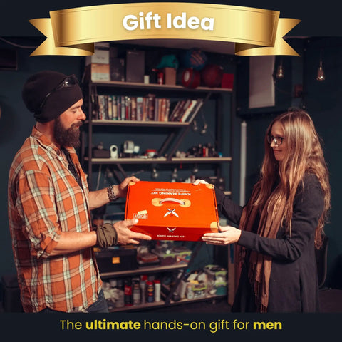 Man giving DIY Knife Making Kit For Men Gift Set With Complete Tools to woman