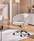Cute Velvet Desk Chair With Wheels For Home Office Vanity And Study, upholstered swivel armchair with tufted barrel back in cream