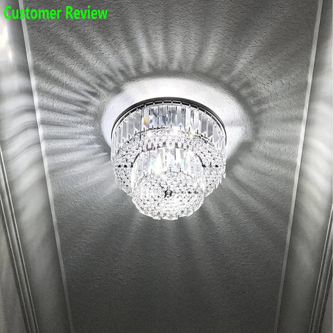 Modern Glam Crystal Raindrop Flush Mount Chandelier With Four Lights For Living Room Dining Room Bedroom Bathroom Hallway Closet Totally Chic And More D13 X H9.65 Inches Easy Install Edison Style Bulb Compatible Bulbs Not Included