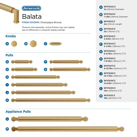 Balata 5 1/16 Inch Center To Center Champagne Bronze Cabinet Pull For Cabinets And Drawers 5 9/16 Inch Overall Length