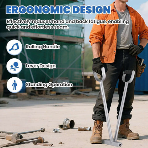 Worker using Heavy Duty Hand Seamer And 2 In 1 Metal Bender With 90 Degree And 180 Degree Seams All In One Standing Seam Roofing Tool.