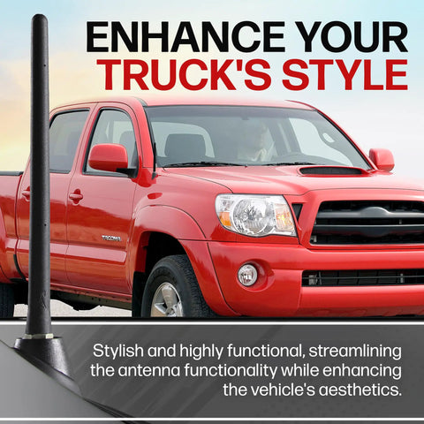 6 3/4 Inch Short Rubber Antenna Replacement For Toyota Tacoma 1995 2015 Truck shown on a red Tacoma
