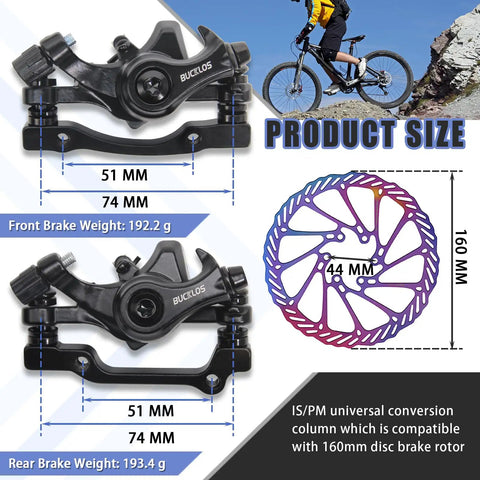 MTB Disc Brake Kit for Mountain Bikes Mechanical Caliper With Aluminum Alloy Body 160mm Stainless Rotor and Sizes