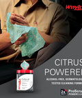 Person using Heavy Duty Wet Towels ProScrub Dual Action Cleaning Wipes 9.5 By 12 Inches Large Wipes with Bucket Included 450 Sheets Total Alcohol Free Citrus Clean for Skin and Surfaces