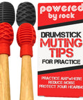 Silicone Drumstick Dampeners Replace Pads Quiet Practice Mute Tips 4 Pack with red and black silicone tips for silent practice.